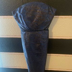 Dazzling J Crew Strapless Dress Navy Silver Purple Black Shimmering Tread